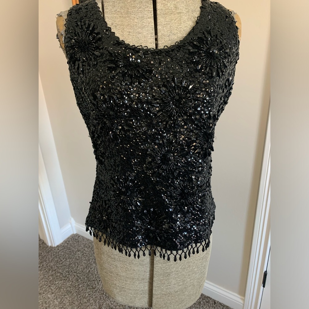 VTG 1960’s Marco Polo black beaded sequin formal tank top 100% pure wool sz12